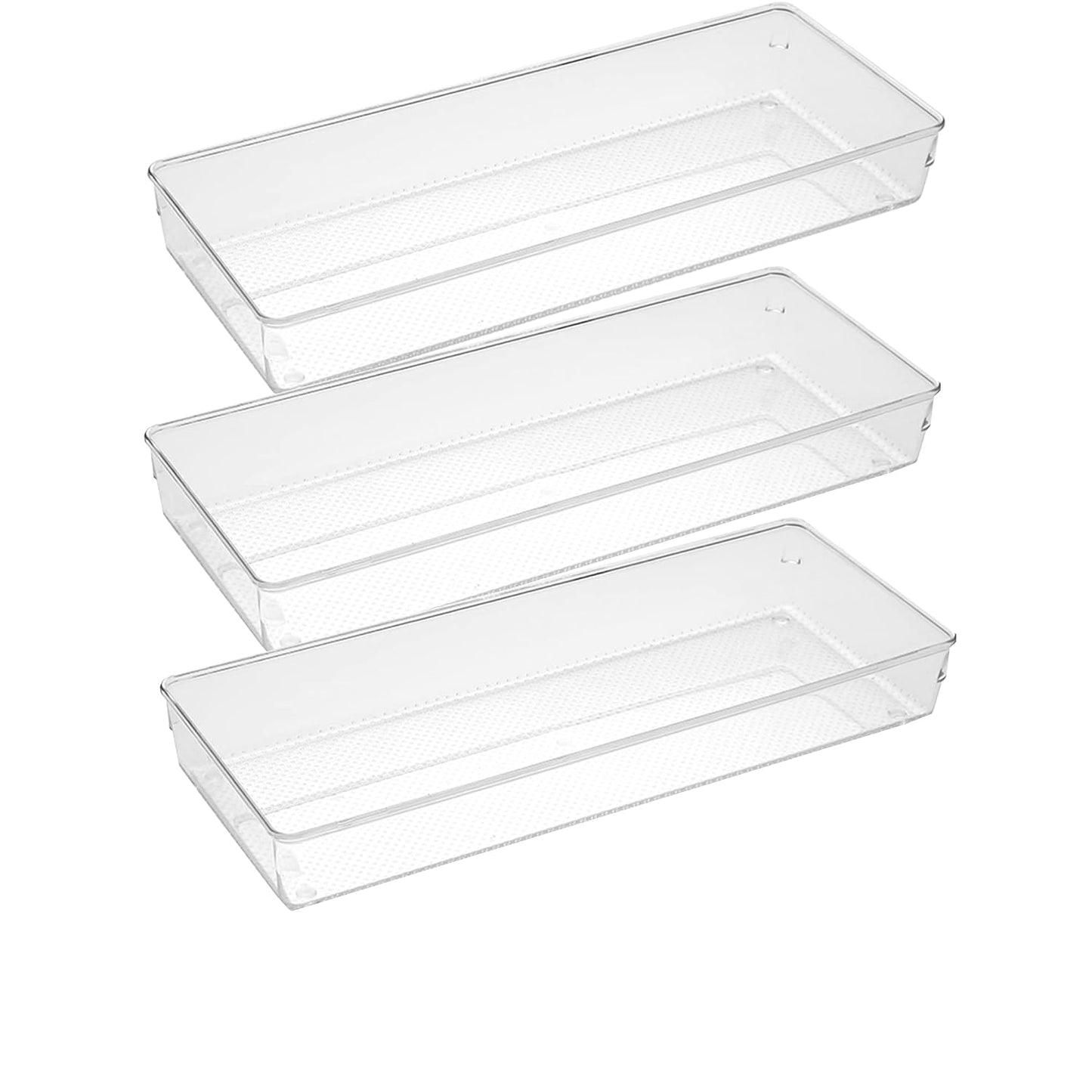 3 Pack Large Clear Plastic Drawer Organizer Tray Cutlery Utensil Makeups Drawer Organizers 15" X 6"