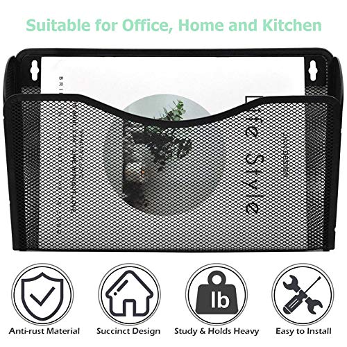 3 Single Pocket Mesh Hanging File Organizer, Vertical Wall Mounted Magazine File Holder, Mount Basket Mail Paper Document Folder Organizing for Office, Home and School, Black