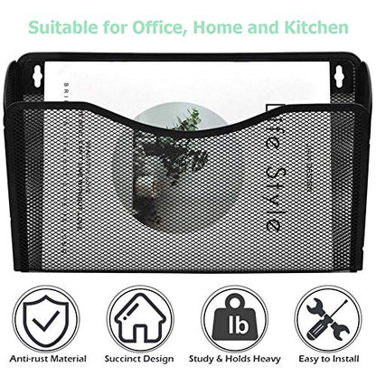 3 Single Pocket Mesh Hanging File Organizer, Vertical Wall Mounted Magazine File Holder, Mount Basket Mail Paper Document Folder Organizing for Office, Home and School, Black