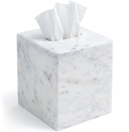 Cork & Mill Marble Tissue Box Cover for Kleenex and More, Square Cube | Real Solid White Stone, Facial Tissue Dispenser Holder for Bathroom Counter, Large Decorative Accessory Container