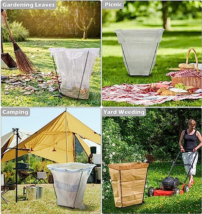 Artigarden Garden Trash Bag Holder - Outdoor Leaf Bag Support Stand Multi-Use Metal Garbage Bag Holder Frame Holds 30-45 Gallons Bag for Camping Leaves Gardening Parties Yard Weeding (Black)