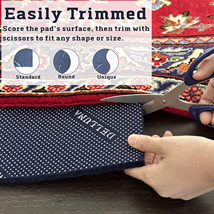 DELLUNA Non-Slip Area Rug Pad 3'x5', 3/8" Thick Double Side Rubber + Felt, Premium Deluxe Cushioned- Safe for All Floors, Adds Comfort and Protection, Ultra Strong Grip, Stop Rug from Moving.