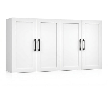 Wall Cabinet with Adjustable Shelves, Laundry Room Cabinet with 4 Doors, Kitchen Storage Cupboard Cabinet, Wall Mount Medicine Cabinet for Bathroom, Living Room, White