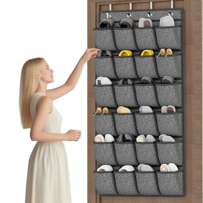 Over the Door Shoe Organizer, Hanging Shoe Rack Storage Holder with 24 Large Pockets for Closet Door, Men Women Kids Shoes, Cruise (Black)