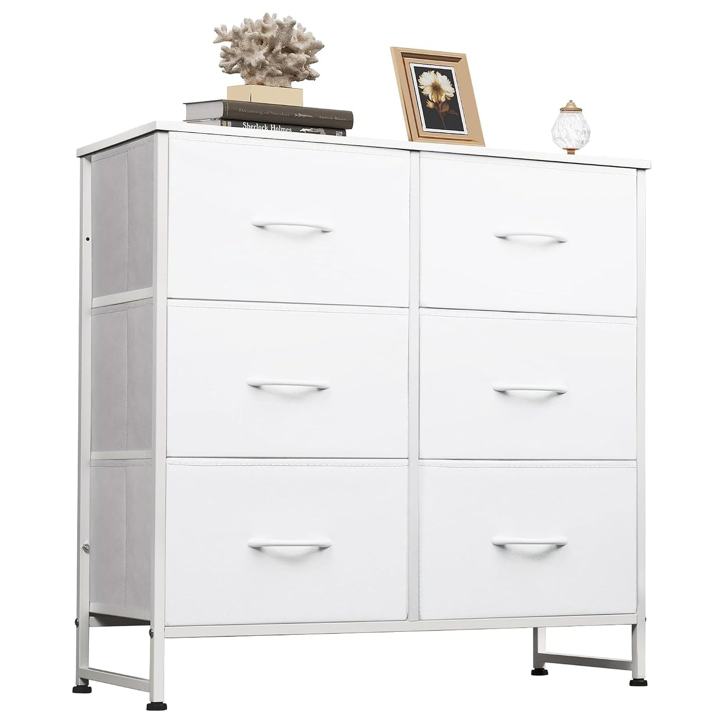WLIVE Dresser for Bedroom with 6 Drawers, White | Closet Dresser, Metal Frame, Wooden Top, Fabric Dresser for Closet, Living Room, Hallway