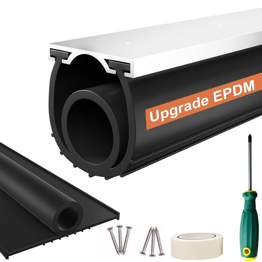 Garage Door Seals Bottom Rubber – 16.5FT EPDM Weatherproof Seal with Pre-Drilled Aluminum Track Retainer Kit, Fits 8-20FT Doors, Rodent Proof, Noise Reducing (1.57" Width, Black)