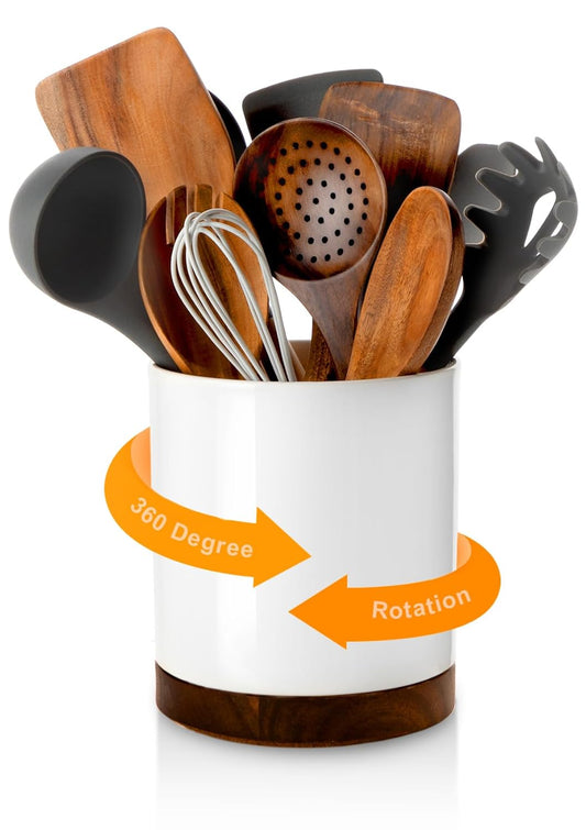 Ceramic Rotating Utensil Holder for Countertop Kit... (White)