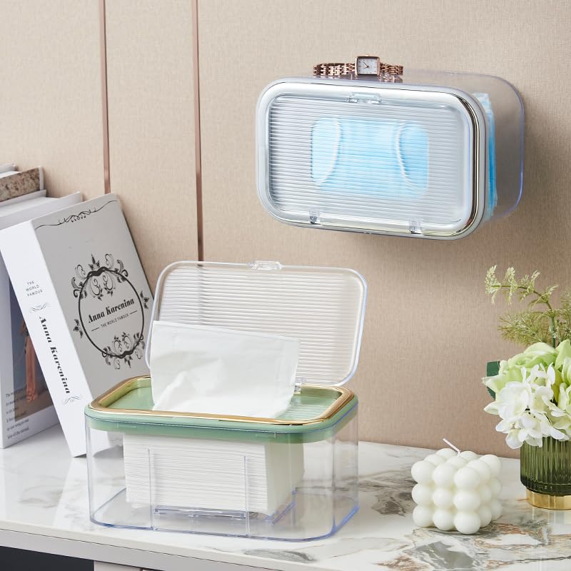 Mask Storage Box with Lid, Tissue Box Holder, Openable Mask Storage Box Organizer, Wall Hanging Tissue Box for Home, Office, Car, Schools, Churches, Gyms, Transparent
