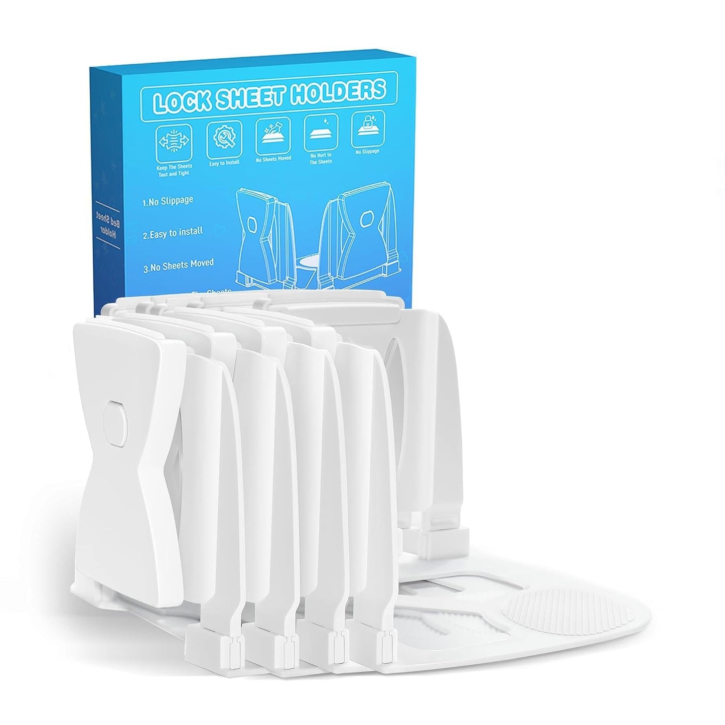 Fitted Sheet Holders for Corners Upgrade Bed Sheet Grippers Sheet Clips | 4Pcs Bed Sheet Holders for Corners Heavy Duty Sheet Clips Fitted All Mattress Sizes, Lock Sheet Holders Keep Firm
