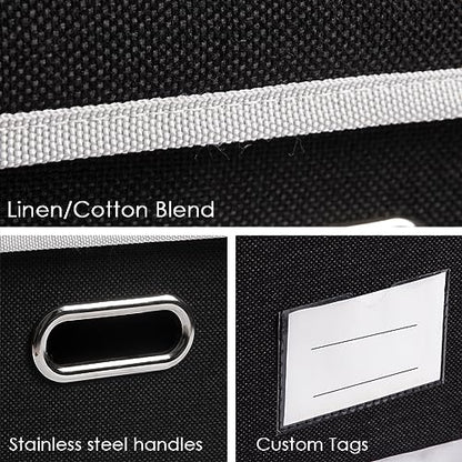 Large Foldable Storage Boxes with Lids [3-Pack] Fabric Collapsible Storage Bins Organizer Containers Baskets Cube with Cover for Home Bedroom Closet Office Nursery Black(17.7x11.8x11.8)