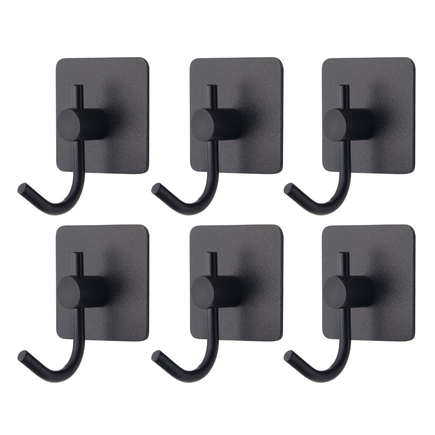 VAEHOLD 6 Pack Adhesive Wall Hooks, Heavy Duty Sticky Holder Aluminum Towel Hooks for Hanging Coat, Hat, Key, Clothes, Closet Hook Wall Mount for Kitchen, Bathroom, Office (Black)