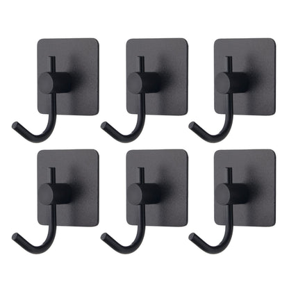 VAEHOLD 6 Pack Adhesive Wall Hooks, Heavy Duty Sticky Holder Aluminum Towel Hooks for Hanging Coat, Hat, Key, Clothes, Closet Hook Wall Mount for Kitchen, Bathroom, Office (Black)