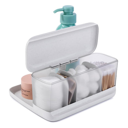 YouCopia HideAway Counter Caddy, Bathroom Vanity Countertop Organizer Tray with Adjustable Dividers and Lid