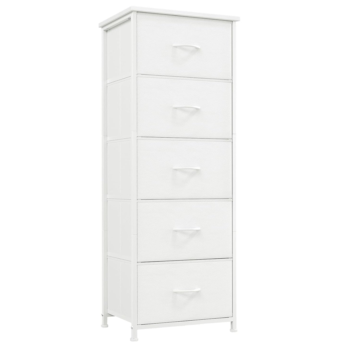Somdot Tall Dresser for Bedroom, 5 Drawer Storage Cabinet, White | Fabric Dresser with Removable Bins, Steel Frame, Wood Top Home Furniture, Closet Organizer, Nursery, Dorm, Entryway Storage