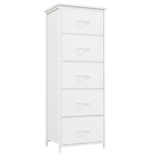 Somdot Tall Dresser for Bedroom, 5 Drawer Storage Cabinet, White | Fabric Dresser with Removable Bins, Steel Frame, Wood Top Home Furniture, Closet Organizer, Nursery, Dorm, Entryway Storage