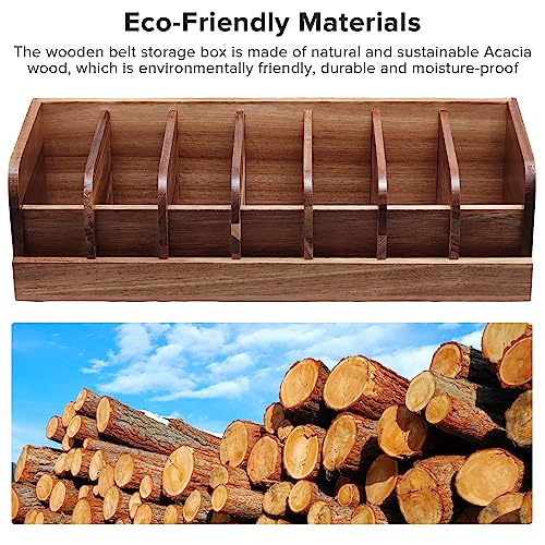 Belt organizer, 7 compartment belt holder belt hanger closet and belt organizer for drawer,belt rack, belt storage organizer, belt hangers for men and women (Acacia wood)