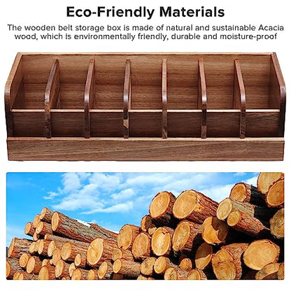 Belt organizer, 7 compartment belt holder belt hanger closet and belt organizer for drawer,belt rack, belt storage organizer, belt hangers for men and women (Acacia wood)