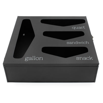 AuldHome Design Enamelware Kitchen Bag Organizer (Black), Farmhouse Style Holder Compatible w/ Zipper Seal Kitchen Storage
