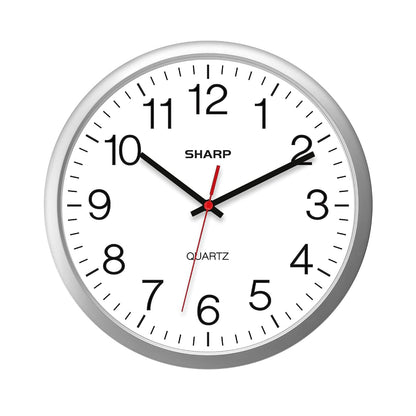 Sharp 14-Inch Battery Wall Clock, Silent Non-Ticking, Easy-Read, Silver | Battery operated; Sweep movement; Large round face; Quartz accuracy; Home, kitchen, office or classroom