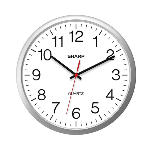 Sharp 14-Inch Battery Wall Clock, Silent Non-Ticking, Easy-Read, Silver | Battery operated; Sweep movement; Large round face; Quartz accuracy; Home, kitchen, office or classroom
