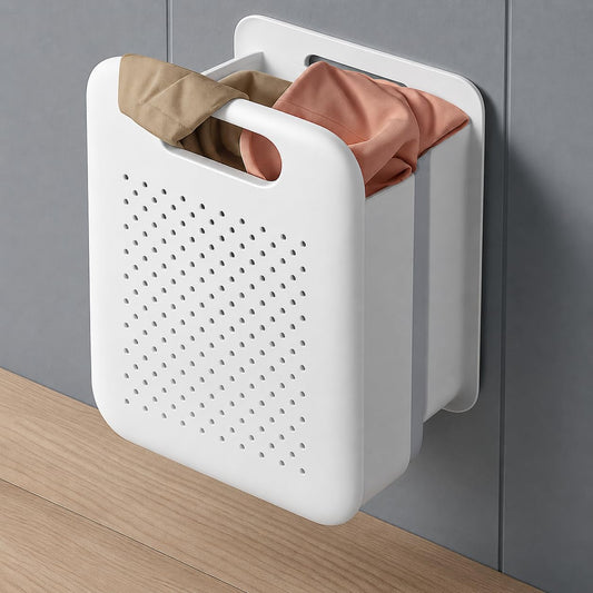 Collapsible Laundry Basket, Space-Saving Wall-Mounted Hamper, Detachable Hanging Organizer for Home, Dorms, RVs, Measures 11.8" x 8" x 14.7" In (White)