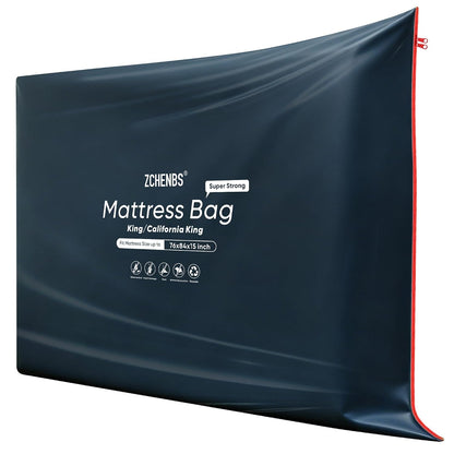 ZCHENBS® - King Mattress Bags for Moving, Waterproof Storage Bag with Zipper, Heavy-Duty 5 Mil Ultra-Thick California King Mattress Protector Cover for Moving, Reusable (Solid/Black, 1 Pack)