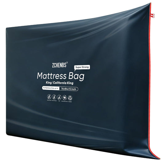 ZCHENBS® - King Mattress Bags for Moving, Waterproof Storage Bag with Zipper, Heavy-Duty 5 Mil Ultra-Thick California King Mattress Protector Cover for Moving, Reusable (Solid/Black, 1 Pack)