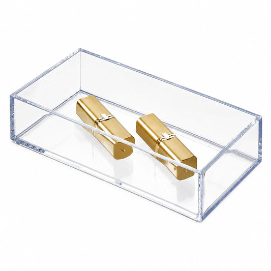iDesign Clarity Collection Vanity Tray Organizer, 4" x 8" x 2", Clear | Small, Decorative, For Bathroom, Bedroom, Closet, Entryway, Countertop