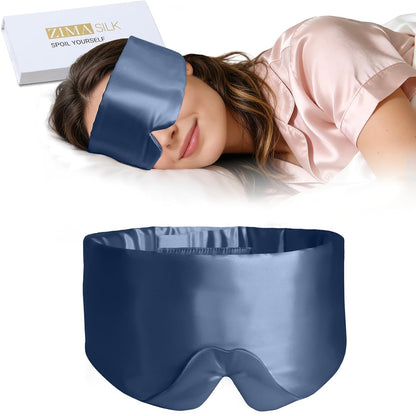 ZIMASILK 22 Momme 100% Mulberry Silk Sleep Mask - Full Silk Filled | Ultra-Soft & Breathable, Face-Hugging Blackout Eye Cover for Sleeping ( Navy Blue )