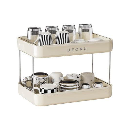 Countertop Coffee Station Organizer,Cup Rack,Mug &... (Cream White)