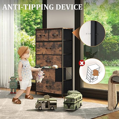 Tall Dresser for Bedroom, Fabric Storage Tower with 6 Drawers | Vertical Organizer Cabinet, Steel Frame, Wooden Top for Closet, Living Room, Hallway
