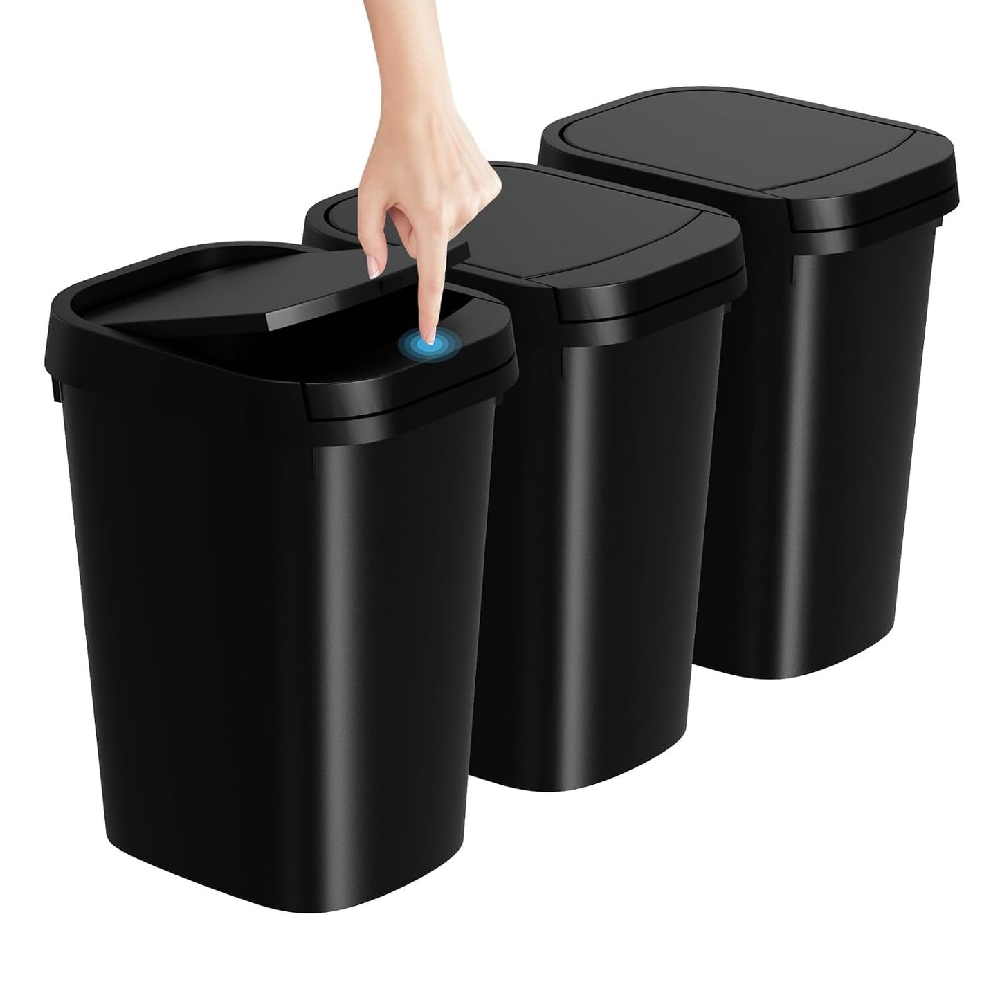 3 Pack Bathroom Small Trash Can with Lid, 2.6 Gall... (Black | Plastic)