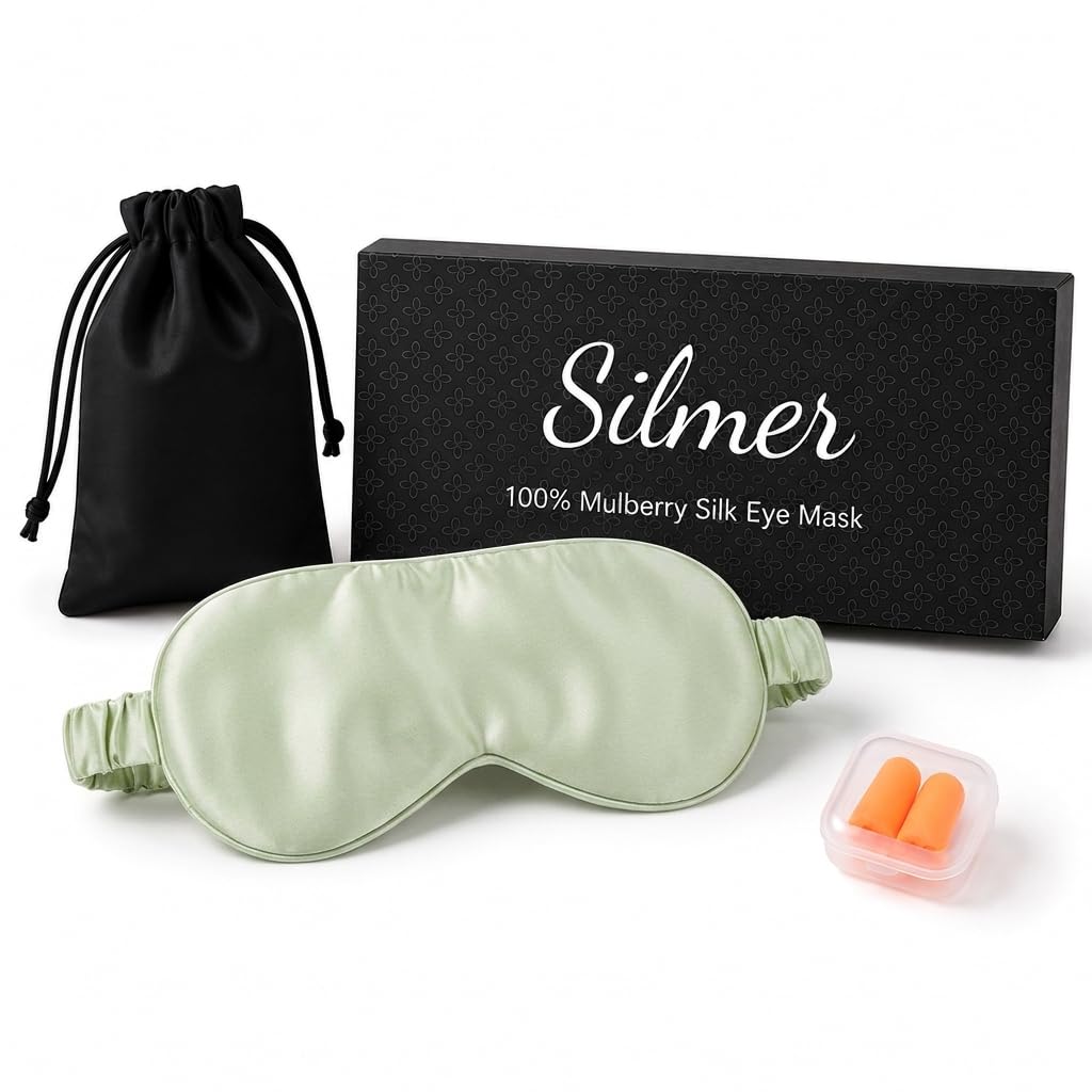 Silmer 100% Mulberry Silk Sleep Mask, 22 Momme 6A Silk Eye Mask for Sleeping, Soft Light Blocking Eye Cover with Silk Filling, Gift Box, Travel & Nap Sleep Mask for Women and Men (Green)