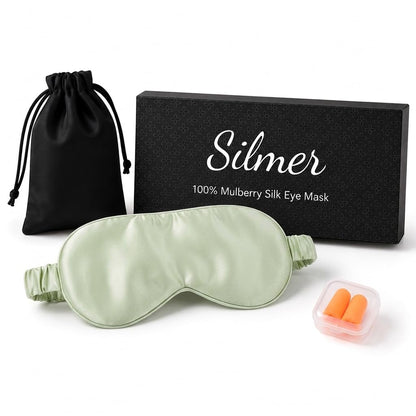 Silmer 100% Mulberry Silk Sleep Mask, 22 Momme 6A Silk Eye Mask for Sleeping, Soft Light Blocking Eye Cover with Silk Filling, Gift Box, Travel & Nap Sleep Mask for Women and Men (Green)