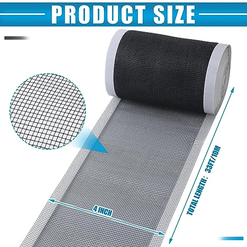 2 Pack 4 Inch x 33 ft Linear Shower Drain Hair Catcher Screen Disposable Adhesive Cutable Mesh Shower Drain Cover Stickers for Linear DIY Floor with Removal Tool for Bathroom Kitchen Bathtub