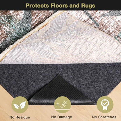 Rug Pad 8x10 Non Slip for Hardwood Floors, 1/8” Extra Thick Waterproof Felt Carpet Pad, Low Profile Underlay for Area Rugs, Safe for LVP & All Floor Finishes, Odorless & Soundproof