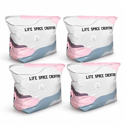 4Pcs No Pump Vacuum Storage Bags, Large Better Life Space Bags Cube Capacity Vacuum Bags for Clothes Bedding Comforters Off‑Season Gear (Pink white)