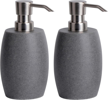 Clasin Home Sandstone Textured Resin Soap Dispenser with Metallic Pump and Waterproof Bottle Labels for Bathroom Kitchen Dish Hand Wash Shower Lotion Shampoo, 12 Oz, 2 Sets Gray