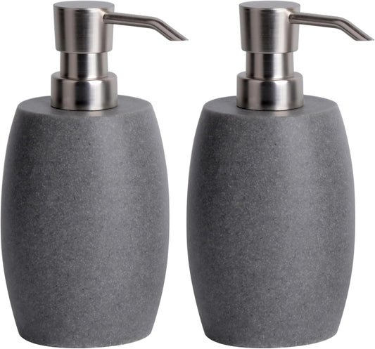 Clasin Home Sandstone Textured Resin Soap Dispenser with Metallic Pump and Waterproof Bottle Labels for Bathroom Kitchen Dish Hand Wash Shower Lotion Shampoo, 12 Oz, 2 Sets Gray