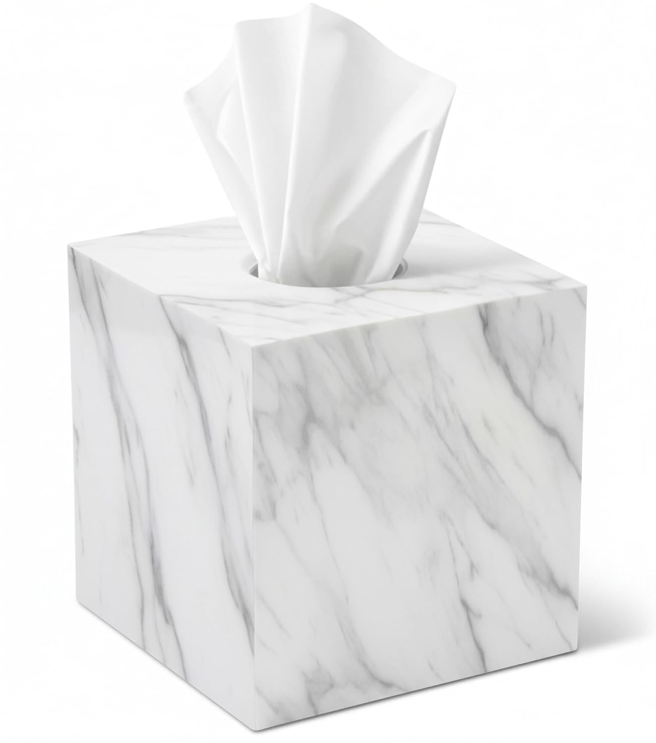 Tissue Box Cover Holder Square Marble Tissue Box Holder Bathroom Vanity Nightstand Bedroom Livingroom Decorative Decor Toilet Organizer Tissues (Marble, Square)