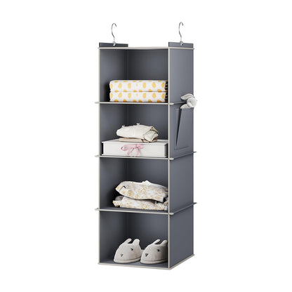 YOUDENOVA Hanging Closet Organizer and Storage for Clothes, 4-Shelf, Grey | Locker/RV/Camper Organizer, Side Pocket, Hanging Shelves for Small Closet, Dorm Room Essentials for Guys, Breathable Fabric