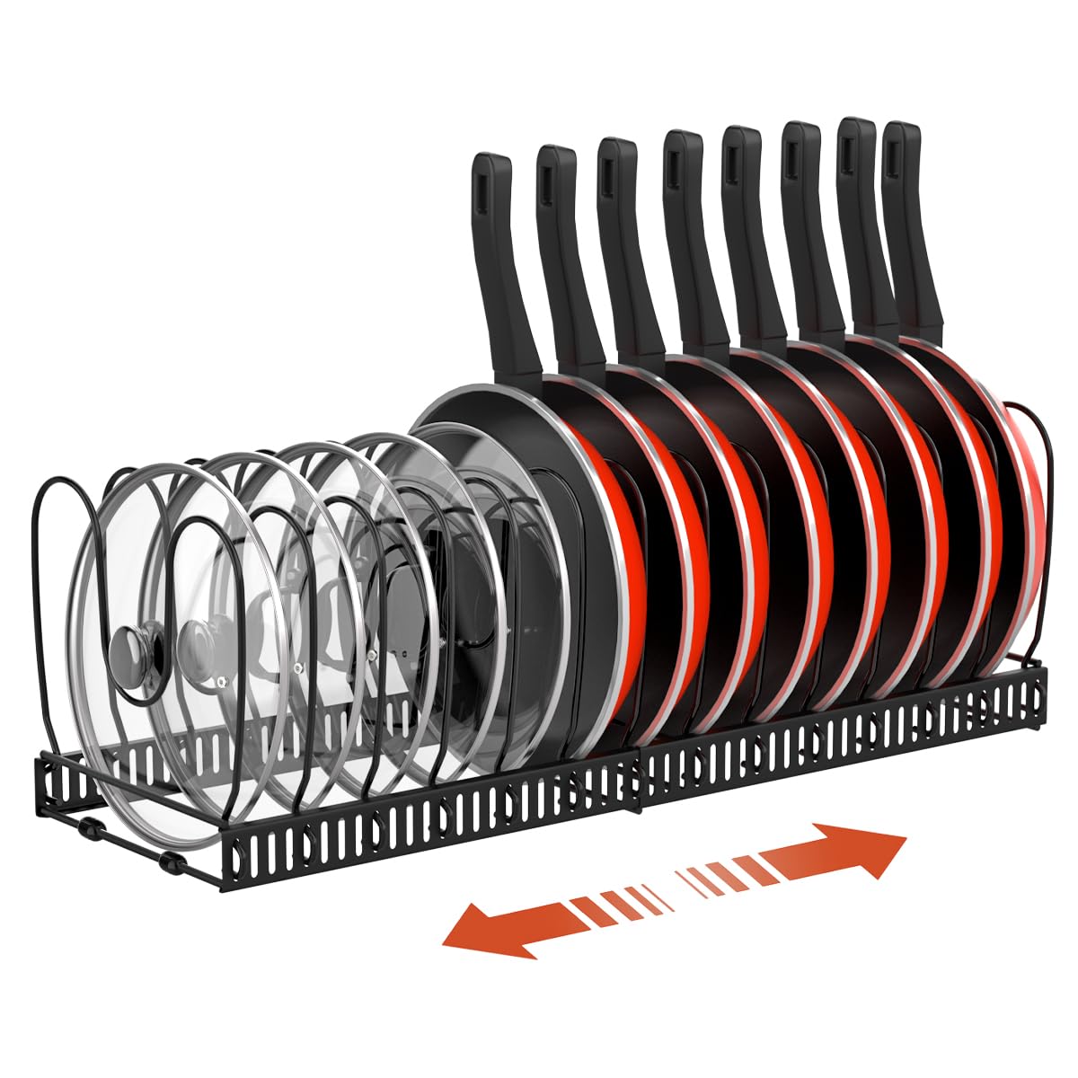 Housolution Pot and Pan Lid Organizer Holder Storage Rack, Black | 12"-23" Expandable, 14 Adjustable Dividers, Sturdy Metal Construction, Easy Assembly