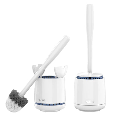 MR.SIGA Toilet Bowl Brush and Holder, Sturdy Long Handle, White, 2 Pack | Automatic Lid Design, toilet brush and holder set with replaceable toilet head, toilet bowl cleaner brush, toilet scrubber