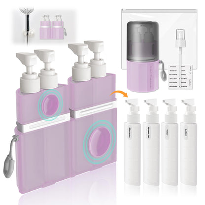 4 in 1 Travel Dispenser Bottle, Travel Bottles for Toiletries, Pink | 4 × 55ml Leak Proof Travel Bottles with Suction Cups