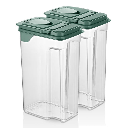 Tribello Food Storage Dispenser with Pour Spout Lid – Pantry Bin – Clear Slim Food Storage Container for Rice, Sugar, Cereal – BPA Free - Kitchen Organization (Large 3.8 Quarts - 2 Pack)