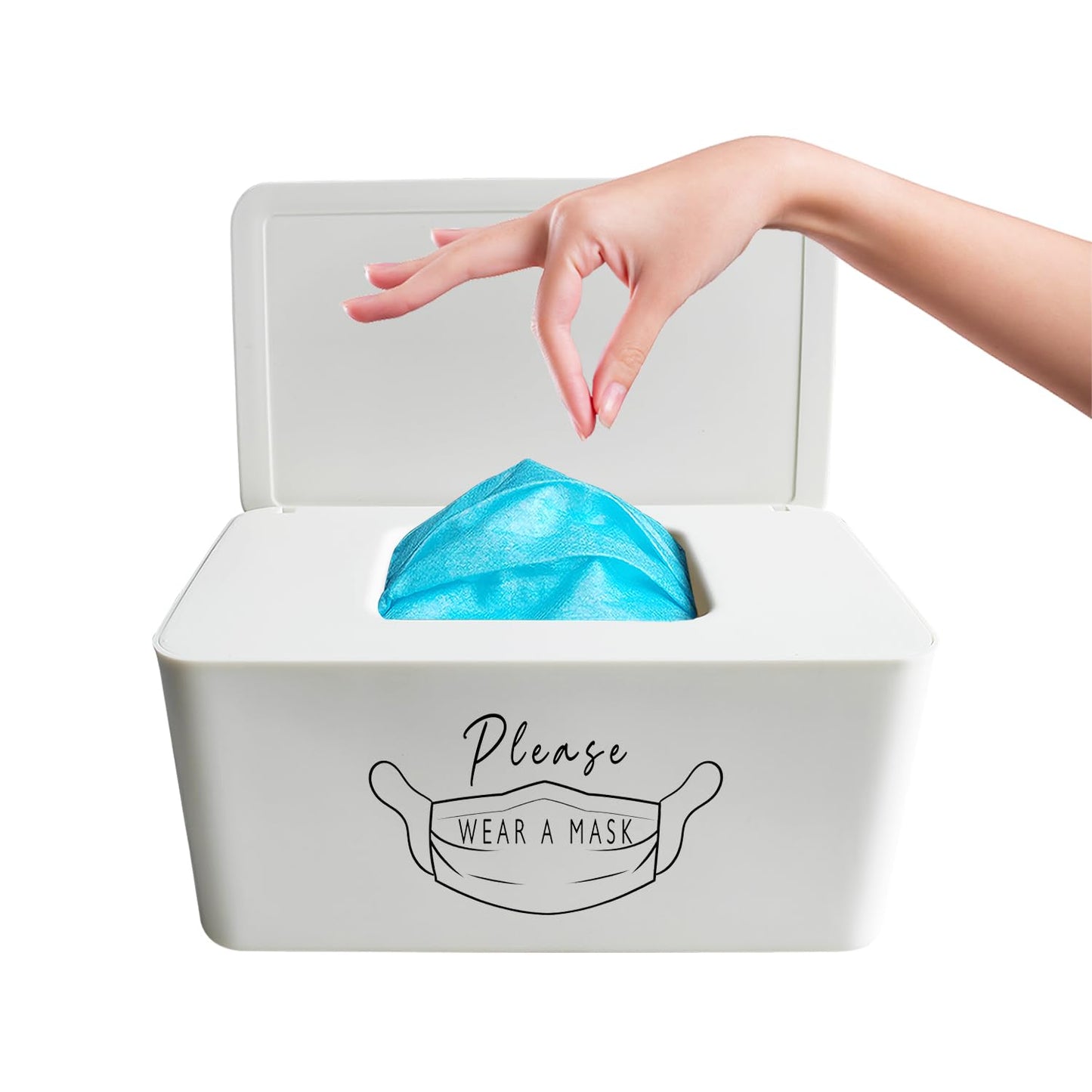 Moorfowl Face Mask Dispenser Please WEAR A MASK Storage Container | Tabletop Face Covering Organizer Box, Nice Way to Remind People to Wear Masks 8.2" L x 4.9" W x 3.9" H