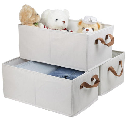 Fordonral Pack of 3 Large Capacity Storage Bins Closet Organizer System, Sturdy Foldable Boxes for Organizing Clothing, Sheets, Toys, Books - Shelf Shelves Basket Bin Linen White