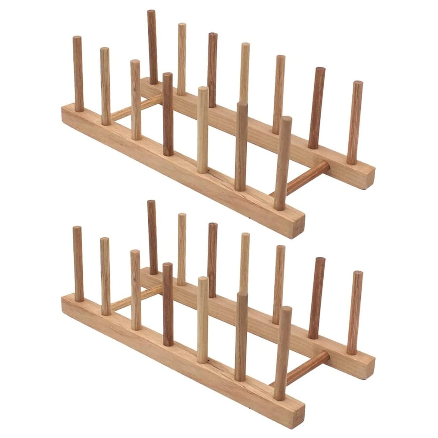 Set of 2 Bamboo Wooden Dish Racks Pot Lid Holder Cabinet Organizer | Kitchen Plate Rack Stand