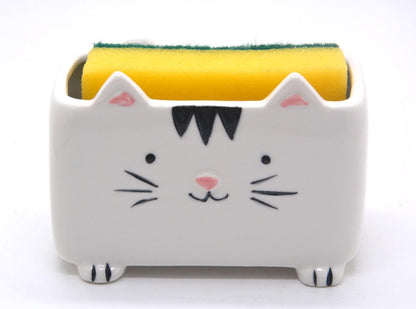 Cat Sponge Holder Ceramic Cat Soap Holder Cute Cat Decor Kitchen Accessories Cat Home Decor Ceramic Kitchen Sponge Holder Cat Gifts Ideal Gifts for Women Birthdays Valentines Day Gifts