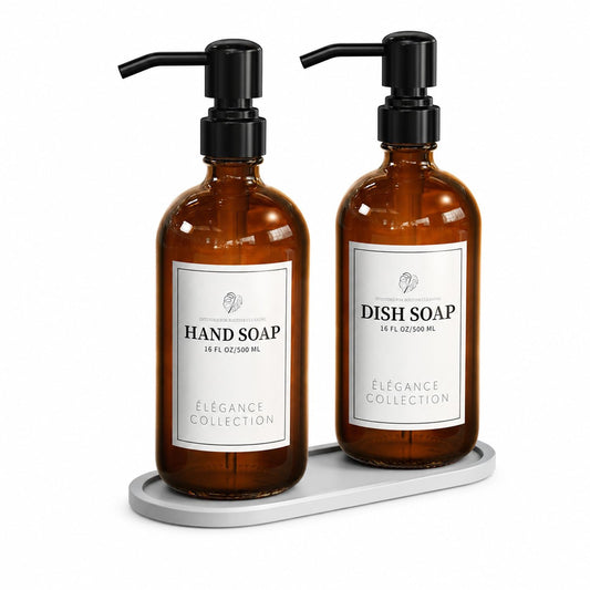 Amber Glass Soap Dispenser 2 Pack, 16 Fl Oz, 14 Wa... (Brown)